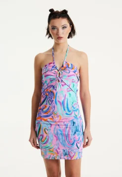House Of Holland Heart Printed Mini Jersey Dress in Pink