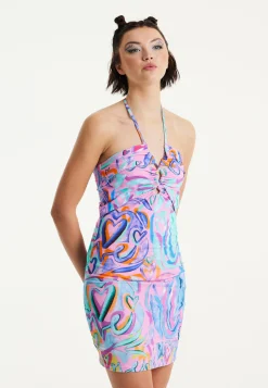 House Of Holland Heart Printed Mini Jersey Dress in Pink