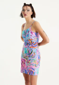 House Of Holland Heart Printed Jersey Mini Dress With Cut Out Details