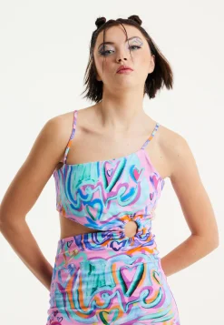 House Of Holland Heart Printed Jersey Mini Dress With Cut Out Details