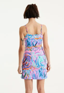 House Of Holland Heart Printed Jersey Mini Dress With Cut Out Details