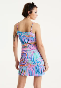 House Of Holland Heart Printed Jersey Mini Dress With Cut Out Details