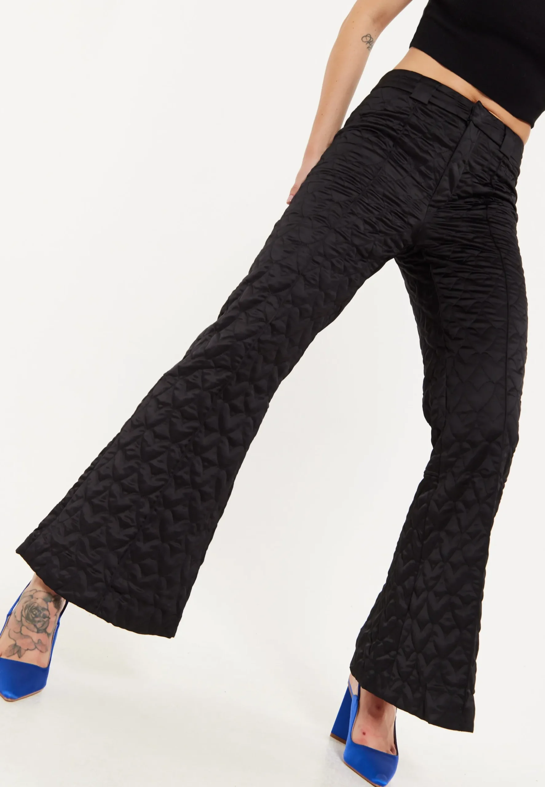 House Of Holland Heart Quilted Trousers in Black