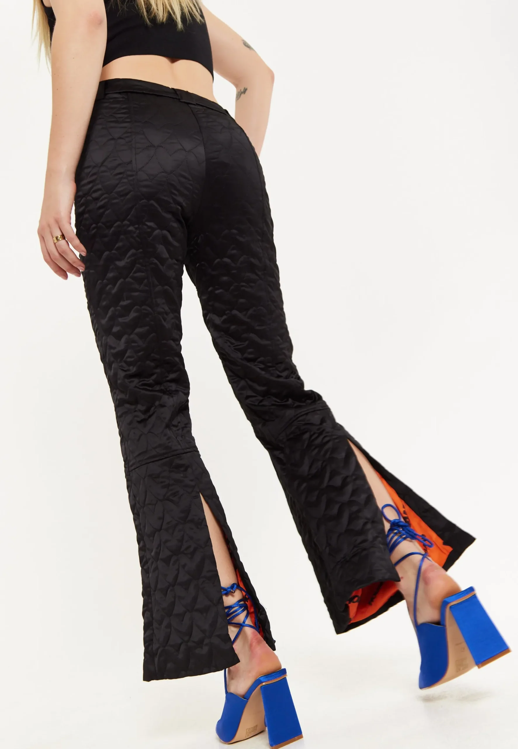 House Of Holland Heart Quilted Trousers in Black