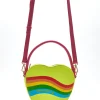 House Of Holland Heart Shape Cross Body Bag In Lime, Pink And Rainbow