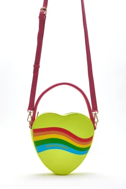 House Of Holland Heart Shape Cross Body Bag In Lime, Pink And Rainbow