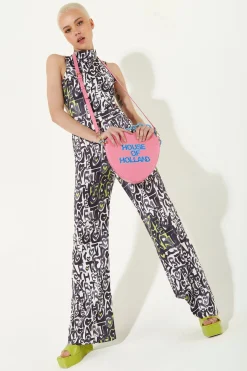 House Of Holland Heart Shape Cross Body Bag In Pink With A Chain Detai