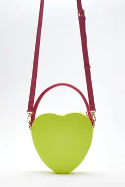 House Of Holland Heart Shape Cross Body Bag In Lime, Pink And Rainbow