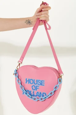 House Of Holland Heart Shape Cross Body Bag In Pink With A Chain Detai