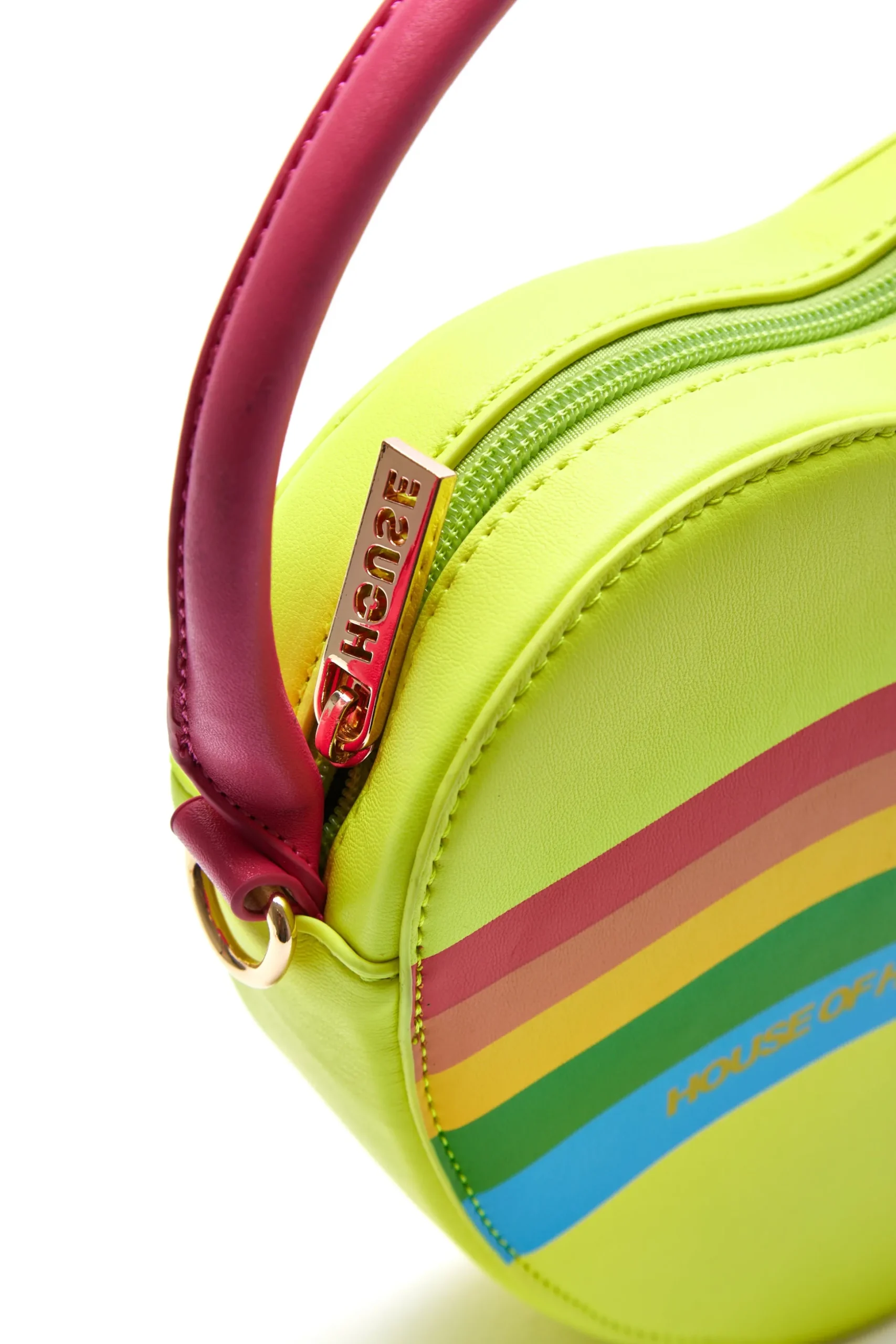 House Of Holland Heart Shape Cross Body Bag In Lime, Pink And Rainbow