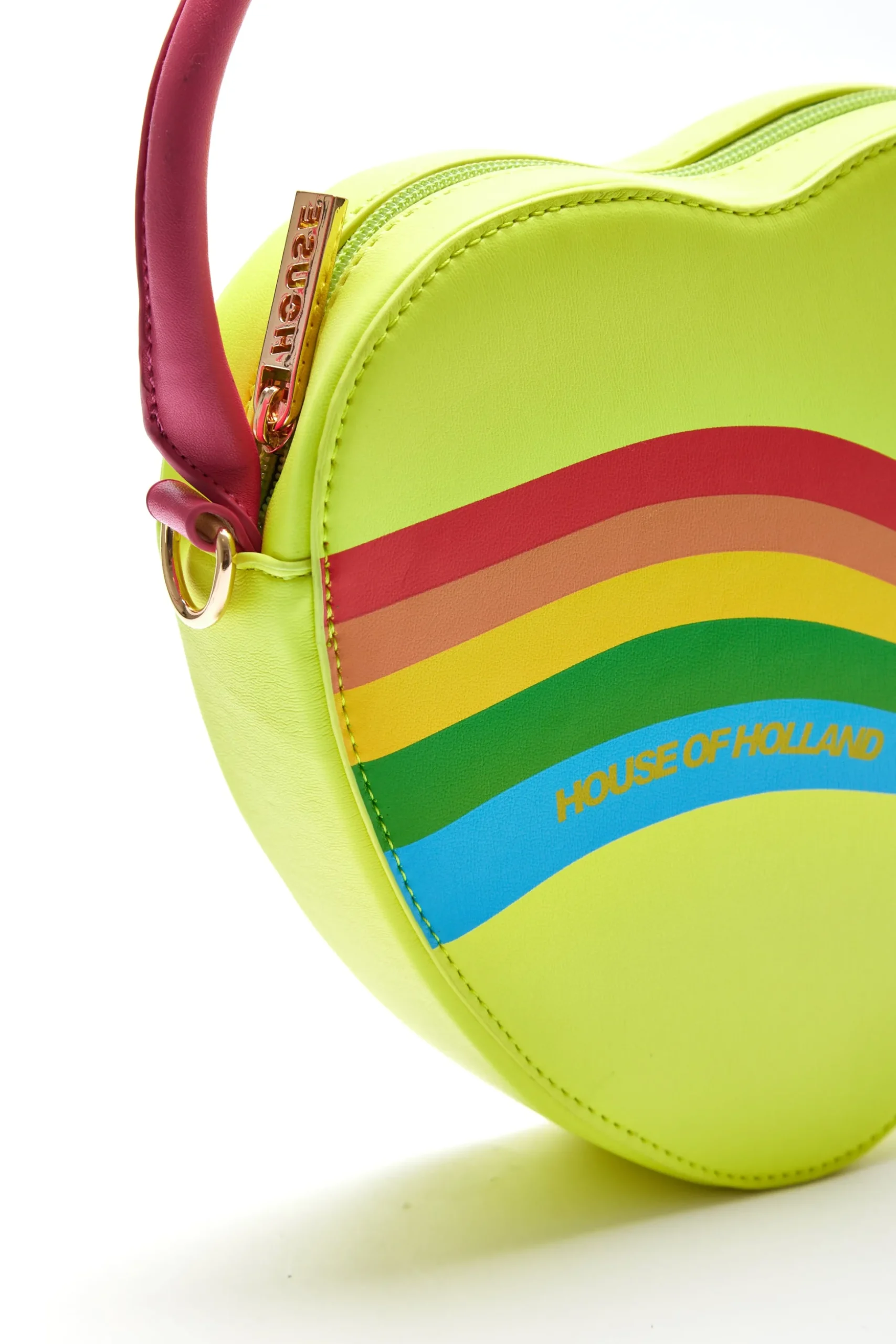 House Of Holland Heart Shape Cross Body Bag In Lime, Pink And Rainbow