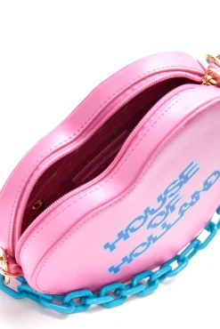 House Of Holland Heart Shape Cross Body Bag In Pink With A Chain Detai