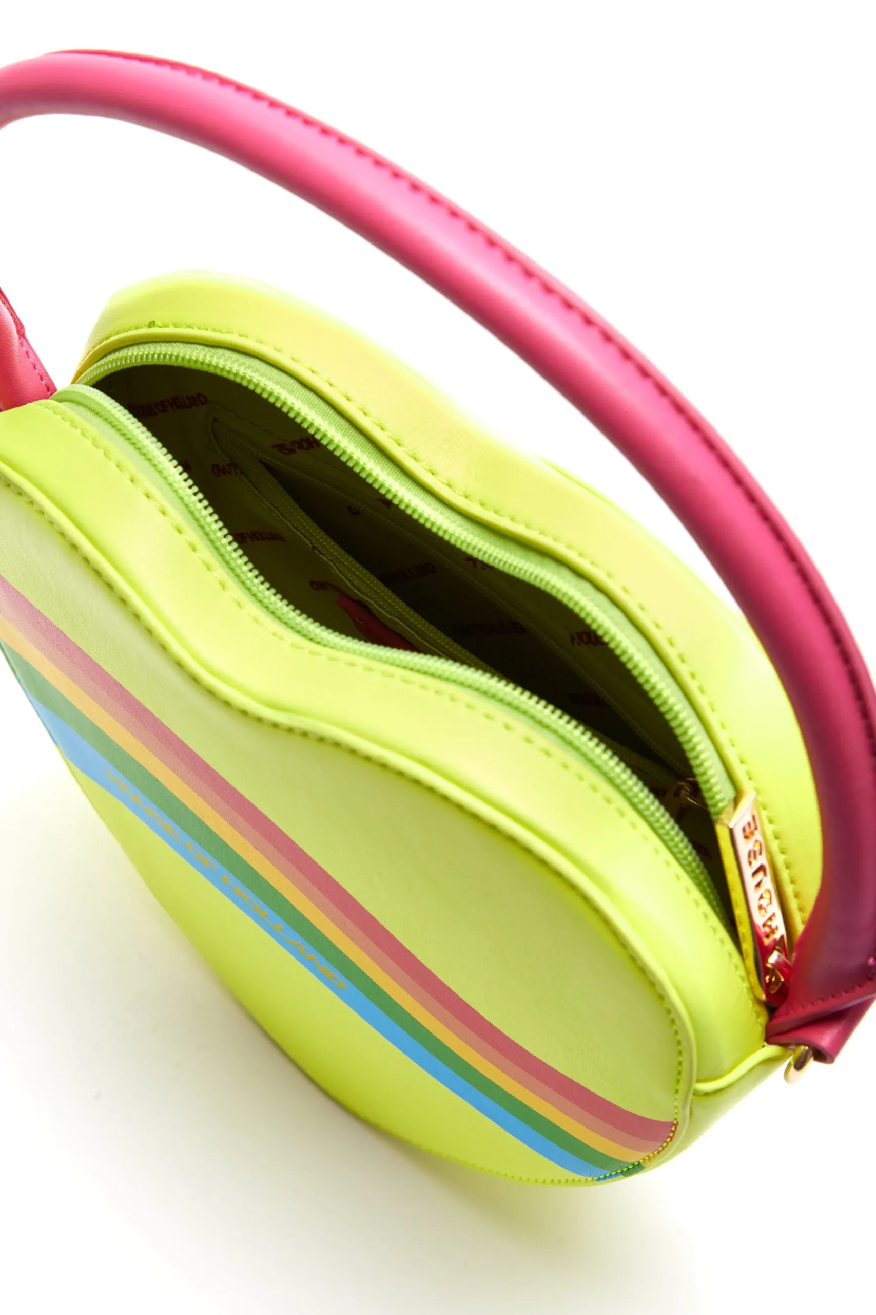 House Of Holland Heart Shape Cross Body Bag In Lime, Pink And Rainbow