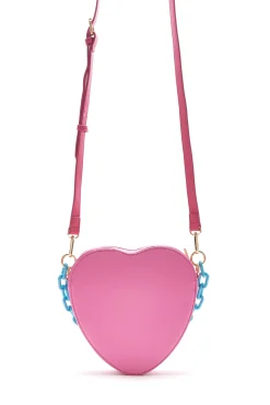 House Of Holland Heart Shape Cross Body Bag In Pink With A Chain Detai