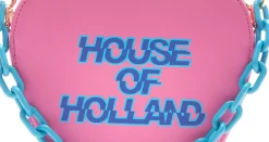 House Of Holland Heart Shape Cross Body Bag In Pink With A Chain Detai