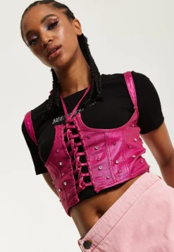 House of Holland Hot Pink Studded Corset Top