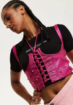 House of Holland Hot Pink Studded Corset Top
