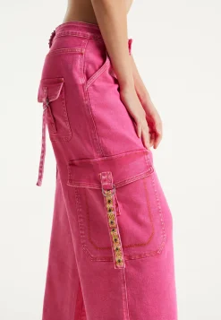 House of Holland Hot Pink Denim Wide Leg Cargo Trousers