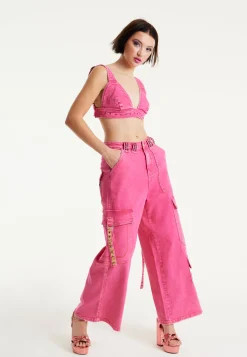 House of Holland Hot Pink Denim Studded Bralette