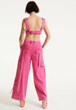 House of Holland Hot Pink Denim Studded Bralette