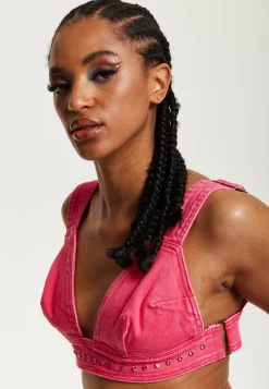 House of Holland Hot Pink Denim Studded Bralette
