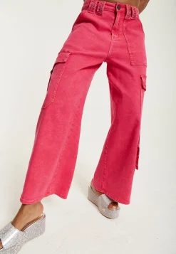 House of Holland Hot Pink Denim Wide Leg Cargo Trousers