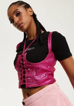 House of Holland Hot Pink Studded Corset Top