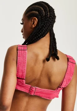 House of Holland Hot Pink Denim Studded Bralette