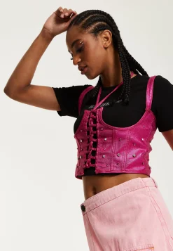 House of Holland Hot Pink Studded Corset Top