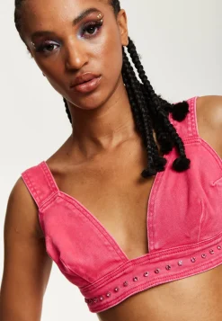 House of Holland Hot Pink Denim Studded Bralette