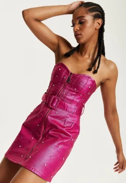 House of Holland Hot Pink Denim Dress With Stud Details