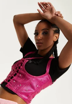 House of Holland Hot Pink Studded Corset Top
