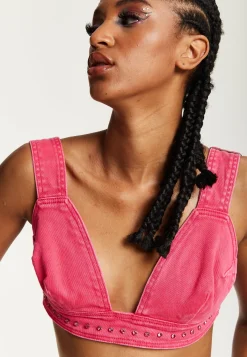 House of Holland Hot Pink Denim Studded Bralette