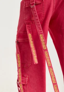 House of Holland Hot Pink Denim Wide Leg Cargo Trousers