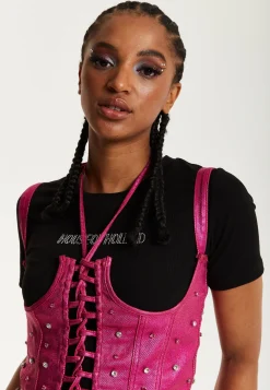 House of Holland Hot Pink Studded Corset Top