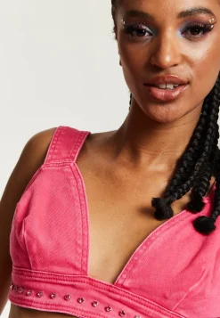 House of Holland Hot Pink Denim Studded Bralette