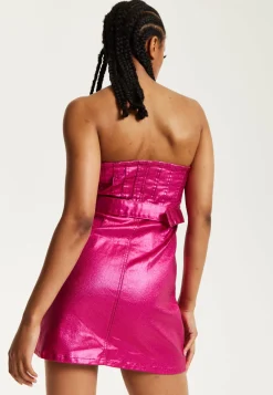 House of Holland Hot Pink Denim Dress With Stud Details