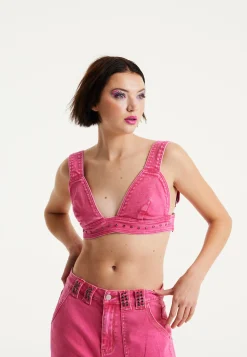 House of Holland Hot Pink Denim Studded Bralette