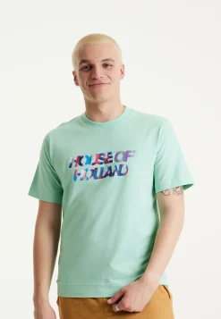 House Of Holland Iridescent Transfer Printed T-Shirt in Egg Blue
