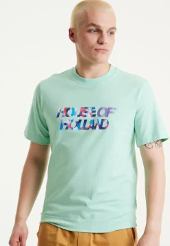 House Of Holland Iridescent Transfer Printed T-Shirt in Egg Blue