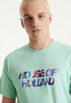 House Of Holland Iridescent Transfer Printed T-Shirt in Egg Blue