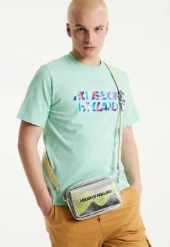 House Of Holland Iridescent Transfer Printed T-Shirt in Egg Blue