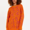 House of Holland Jacquard Duo Jumper Dress in Orange & Pink
