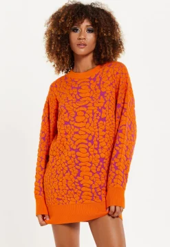 House of Holland Jacquard Duo Jumper Dress in Orange & Pink