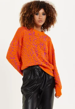 House of Holland Jacquard Duo Jumper in Orange & Pink