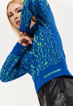 House of Holland Jacquard Duo Jumper in Blue & Green