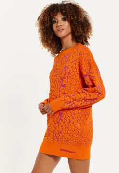 House of Holland Jacquard Duo Jumper Dress in Orange & Pink
