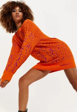 House of Holland Jacquard Duo Jumper Dress in Orange & Pink