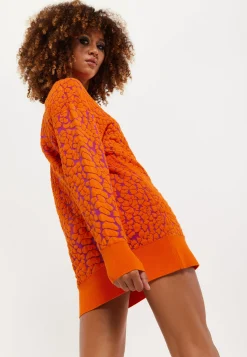 House of Holland Jacquard Duo Jumper Dress in Orange & Pink