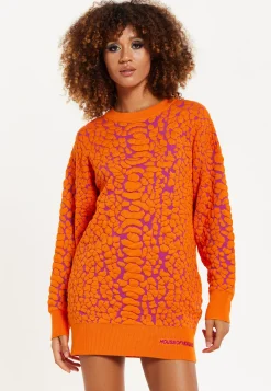 House of Holland Jacquard Duo Jumper Dress in Orange & Pink